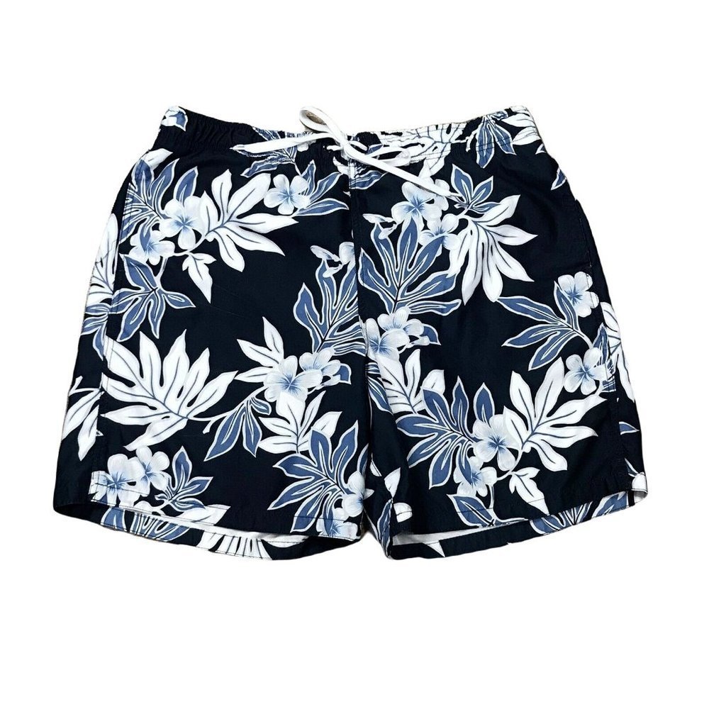 Merona Men's Swim Shorts ~ Sz XL ~ Blue & White ~ Elastic Waist ~ Netted Lining